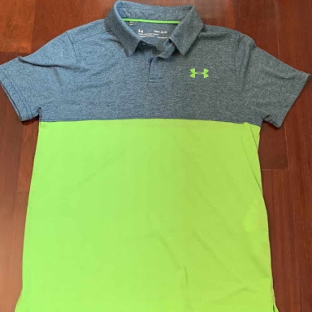 blue and green collared shirt